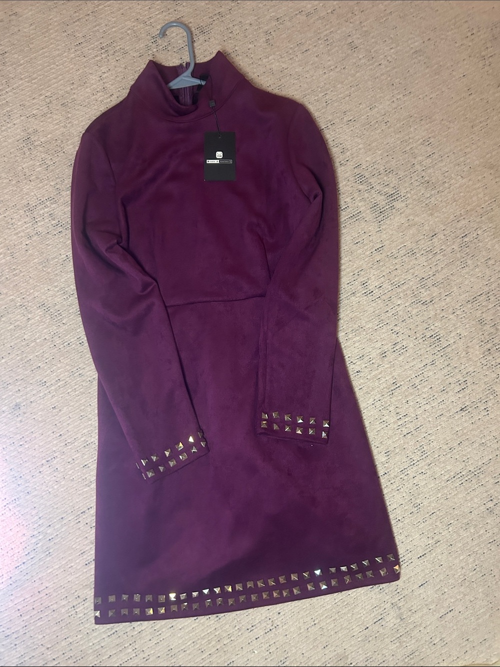 STYLEWE Plum Studded Long Sleeve Mini Dress